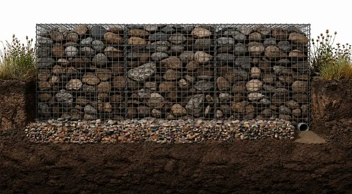 Gabion basket retaining wall