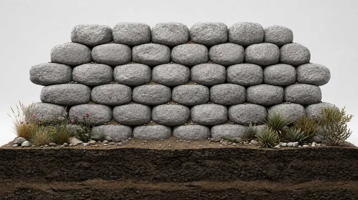 Riprap scrim bag retaining wall