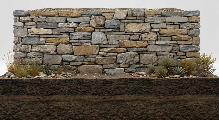 Natural stone retaining wall