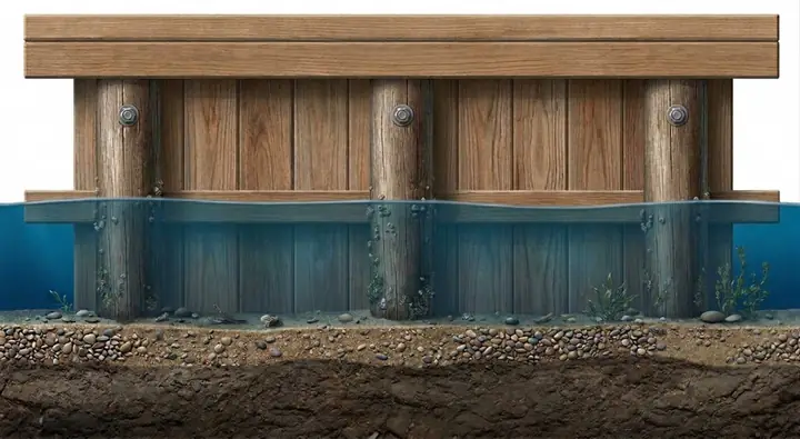 Treated timber wood seawall