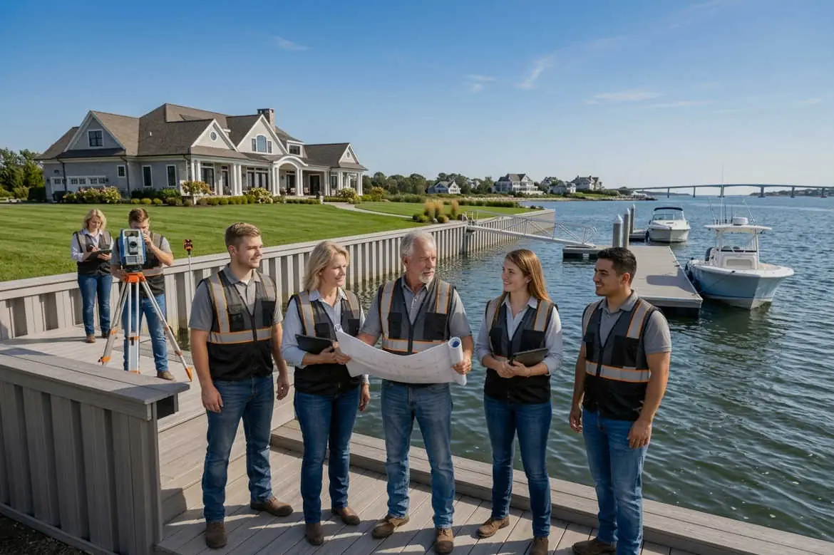The Shore Protect Construction marine construction team on a waterfront job site.